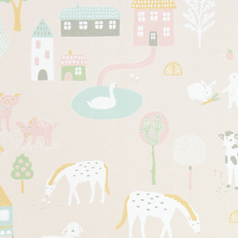 Majvillan My Farm Soft Pink Wallpaper