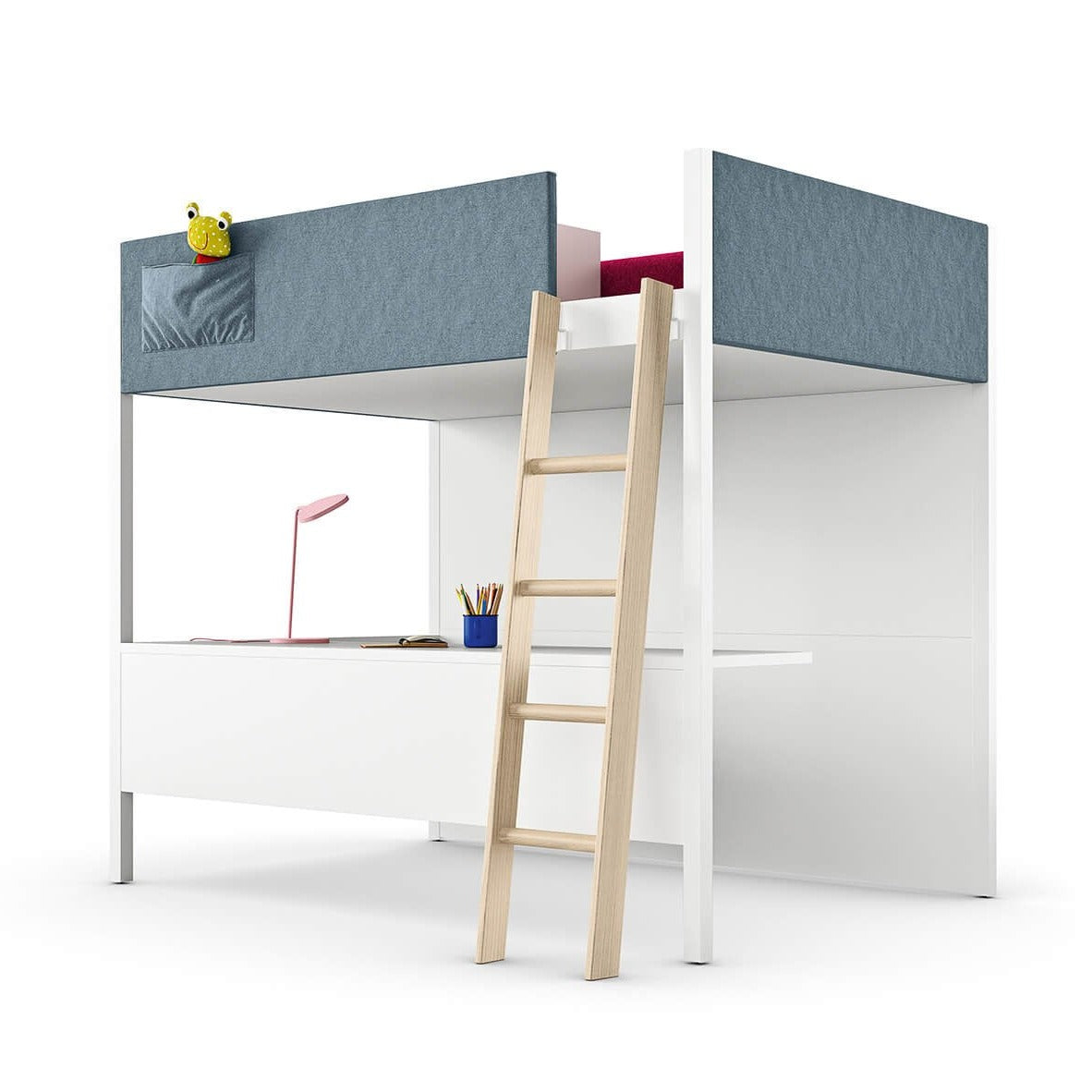 Wide Loft Bed and Desk in Faux Leather by Nidi Design